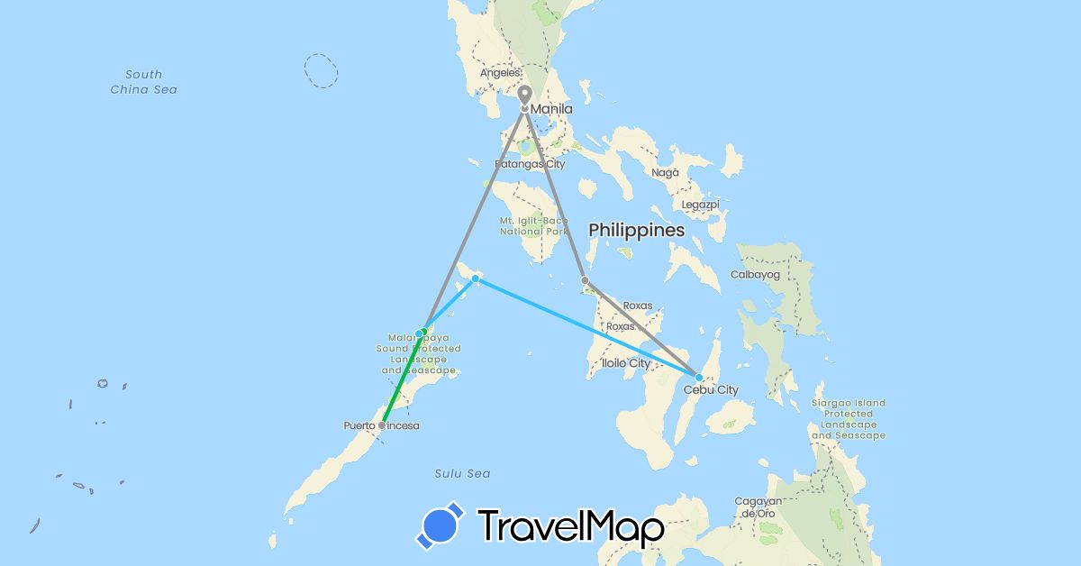 TravelMap itinerary: driving, bus, plane, boat in Philippines (Asia)